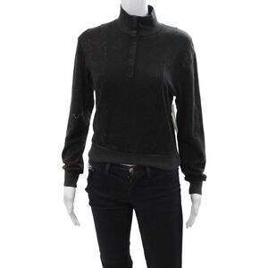 Nux Women Henley Sweatshirt Black Mock Neck Long Sleeve Size XS